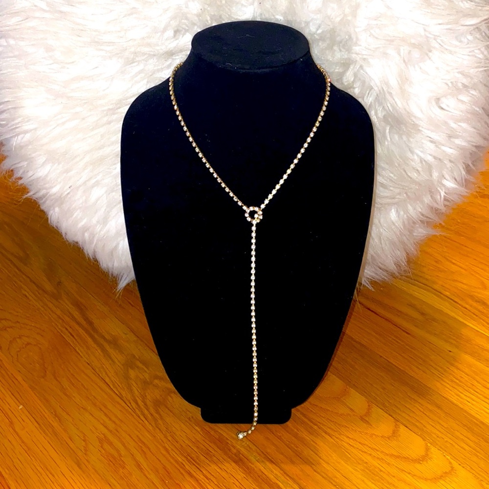 Rhinestone Lariat - Gold hue - one size fits all